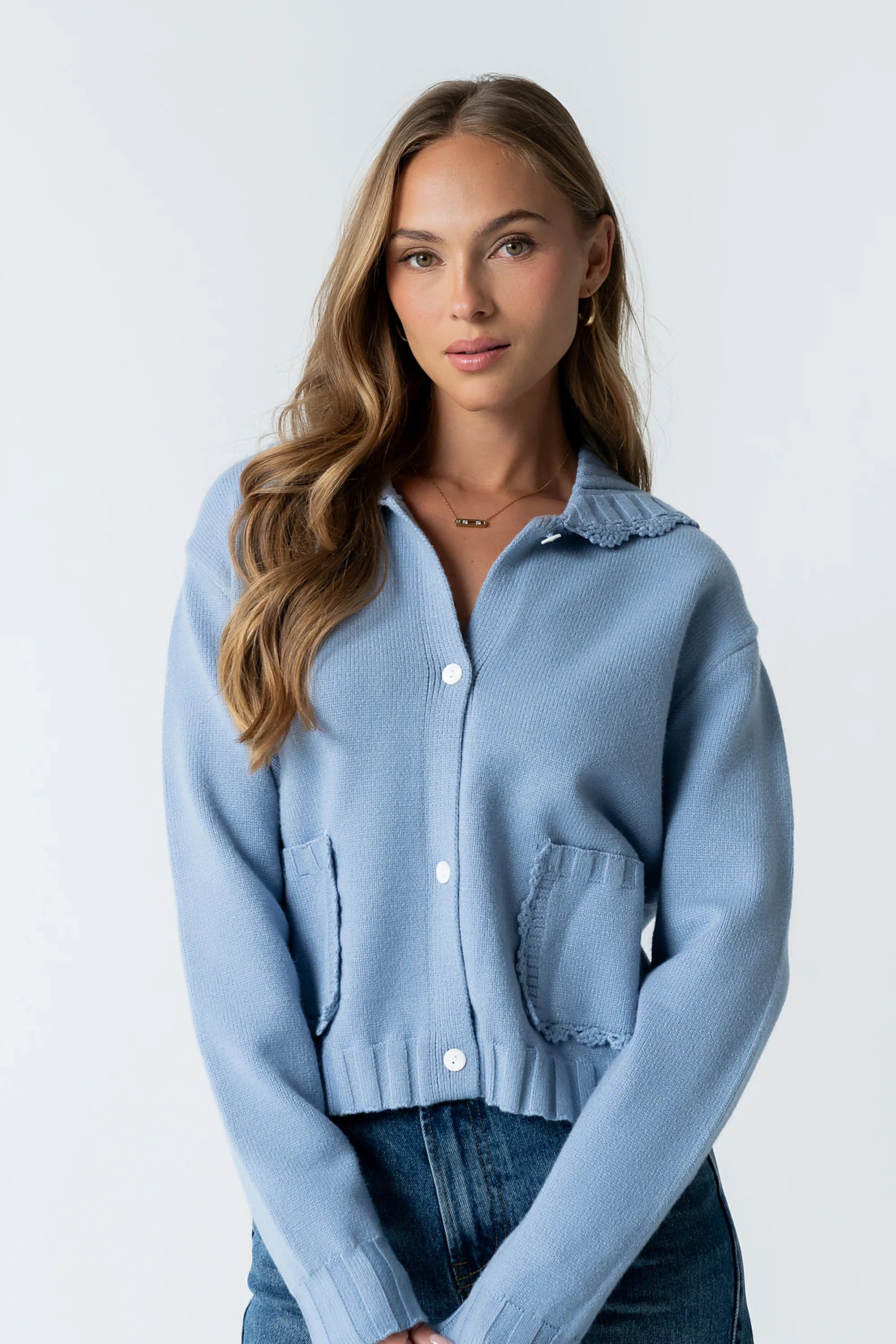 Tacie Knit Cardigan in Dusty Blue