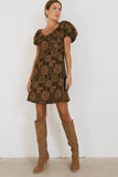 Darcella Floral Mini Dress in Brown FINAL SALE