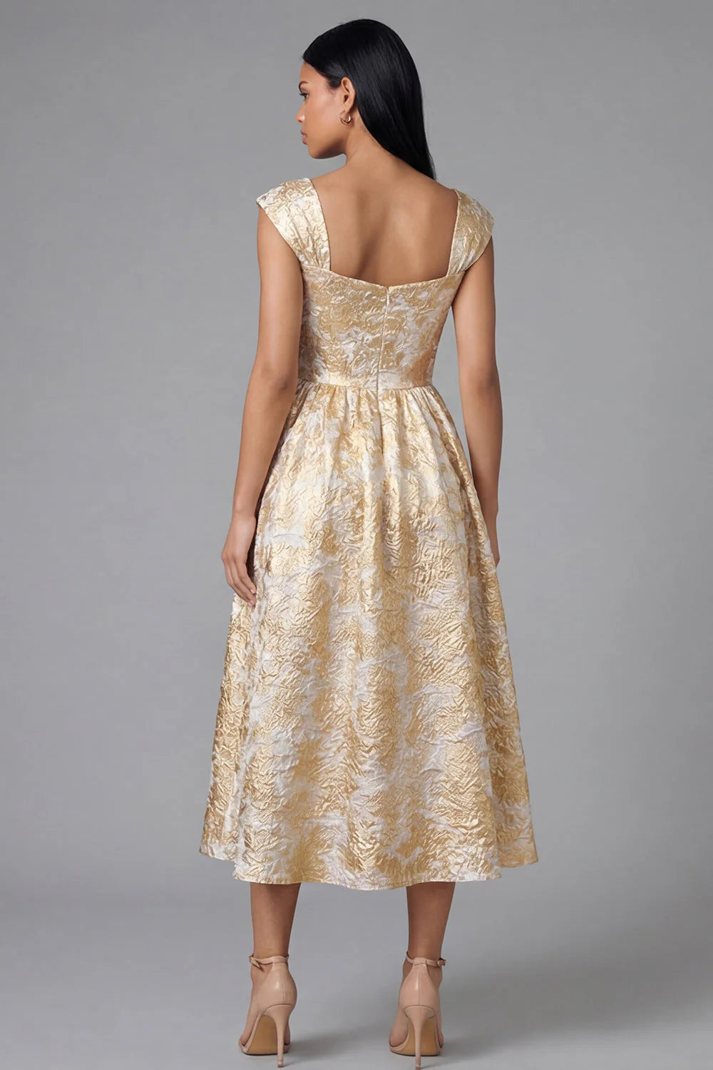 Black Printed A Line Midi Wedding Guest Dress