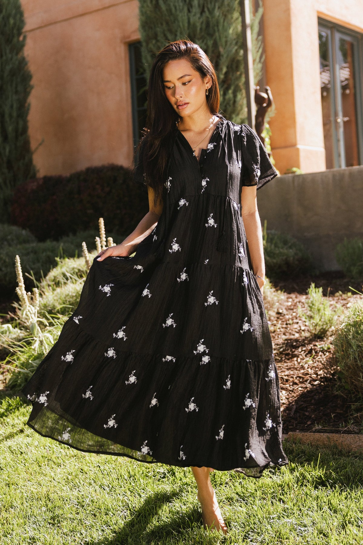 Flynn Embroidered Maxi Dress in Black FINAL SALE