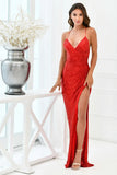 Eclipse Gown Red V Neck Sequin Dress