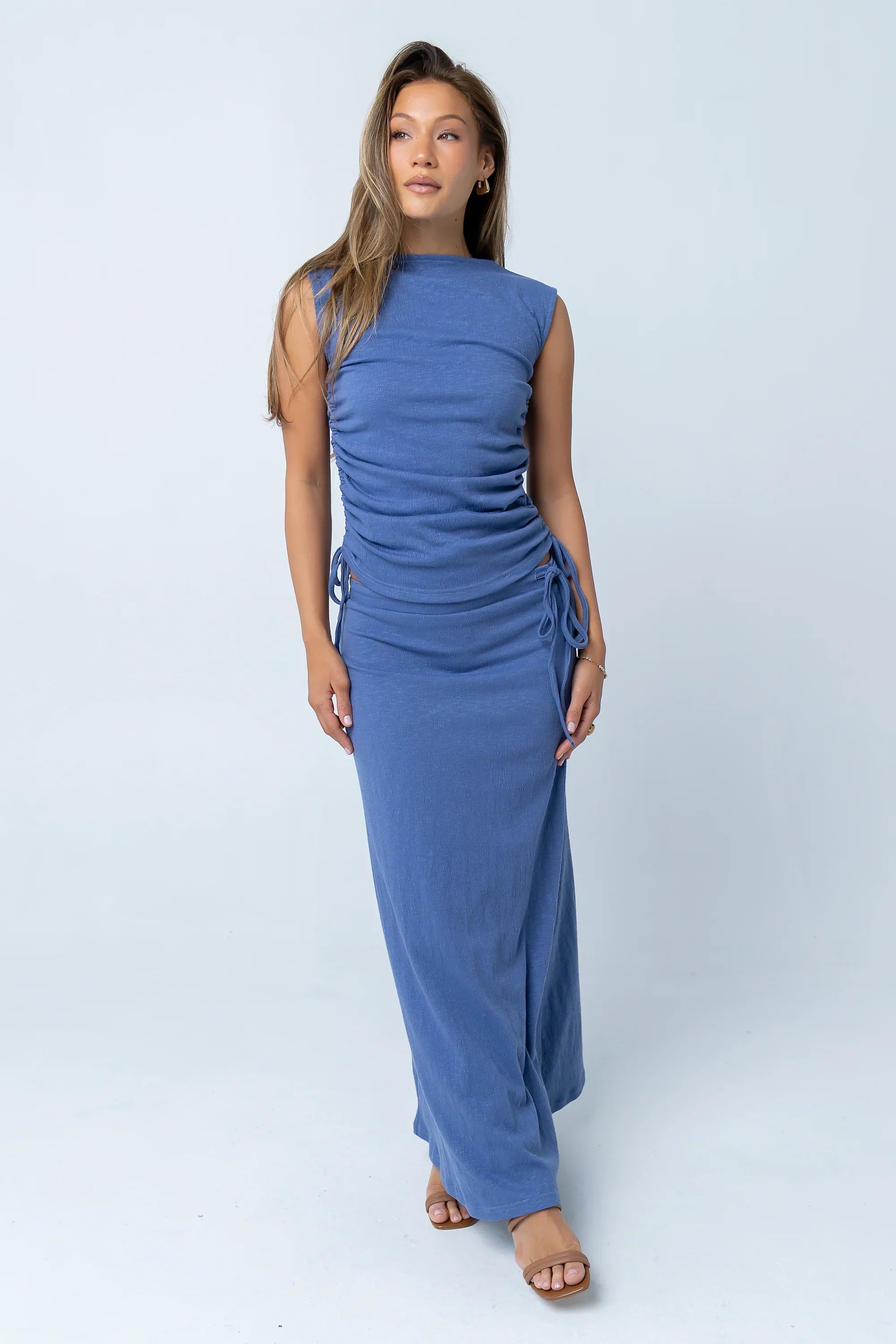 Freda Ruched Top in Blue