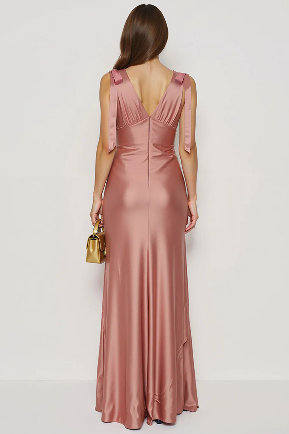 Navy Mermaid V Neck Satin Long Formal Dress