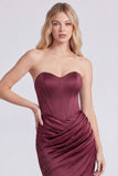 Sweetheart Burgundy Ruched Corset Mermaid Formal Dress