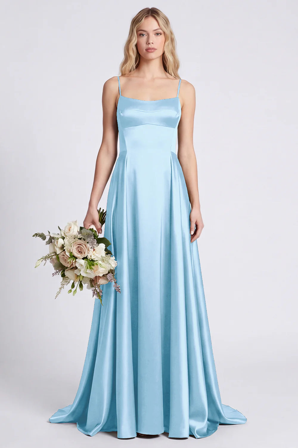 Olive A Line Spaghetti Straps Satin Bridesmaid Dress