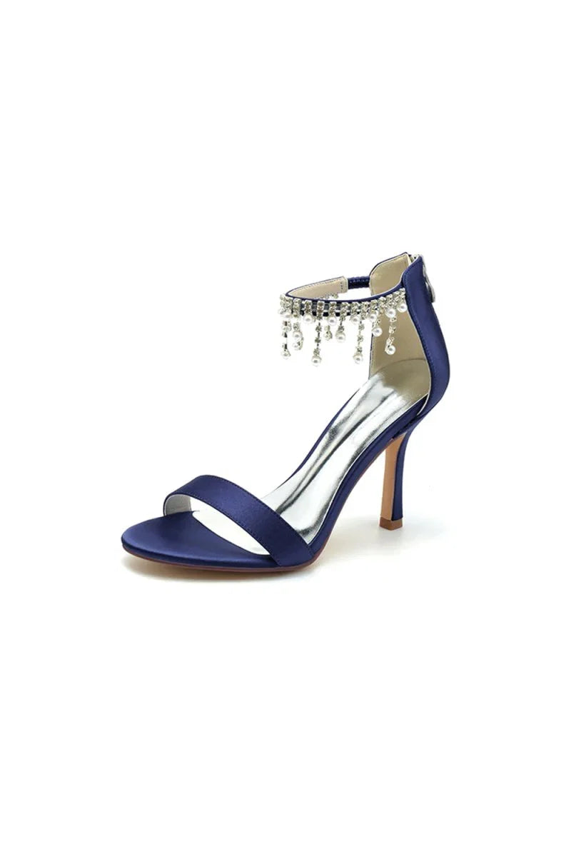 Glamorous White Leather High Heels with Silver Chain Accent