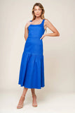 BONNIE BLUE MIDI DRESS WITH SQUARE NECKLINE DROP WAIST