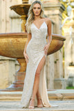 Eclipse Gown Platinum V Neck Sequin Dress