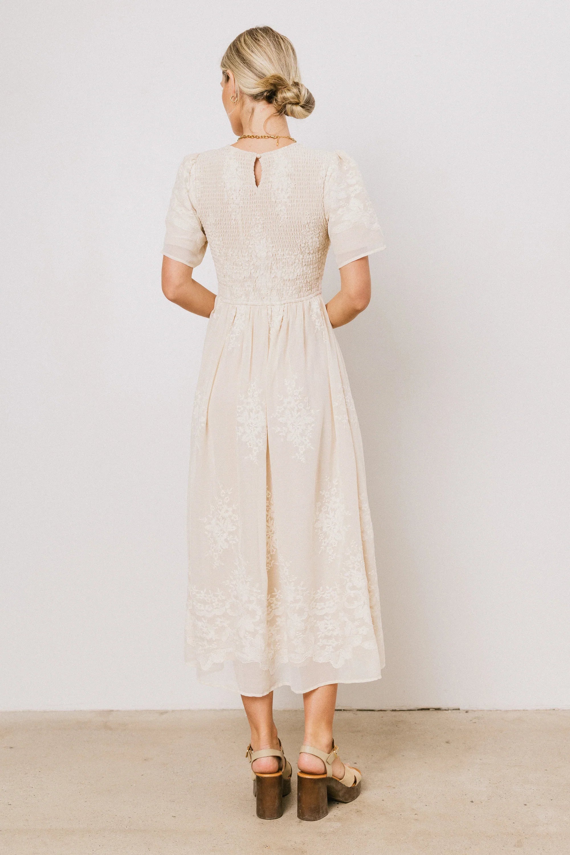Alora Embroidered Dress in Champagne FINAL SALE