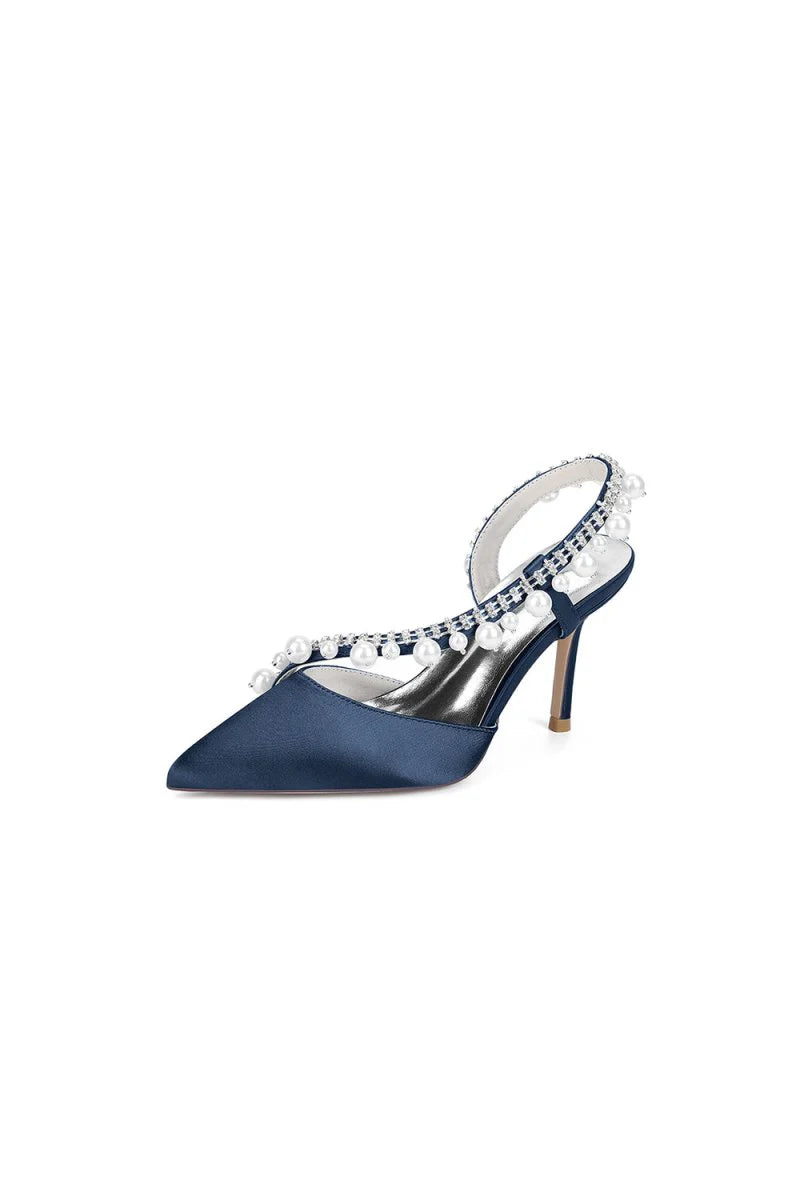 Royal Blue High Heels with Pearl and Crystal Embellishments Description