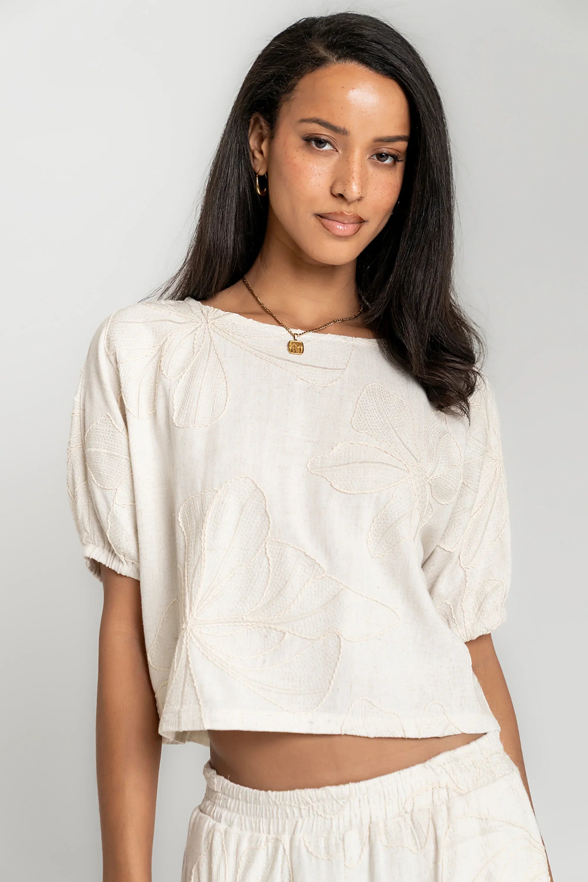 Kortney Floral Oversized Top in Natural
