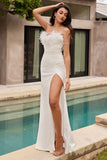 Oksana Gown Feather Trim Sequin Dress Off White