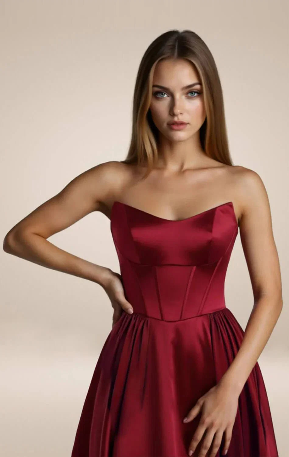 GINNY GOWN SATIN STRAPLESS A LINE DRESS