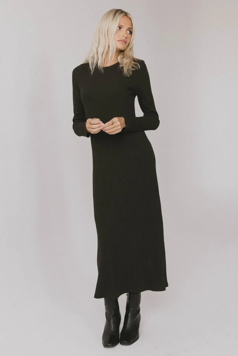Lynette Ribbed Maxi Dress in Charcoal FINAL SALE