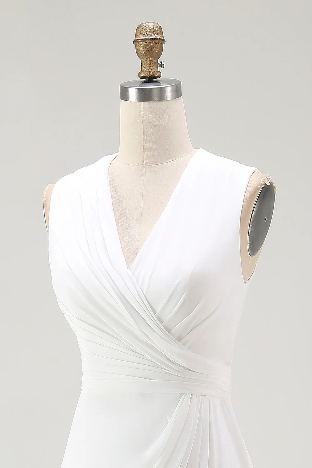 White A Line V Neck Ruched Engagement Dress