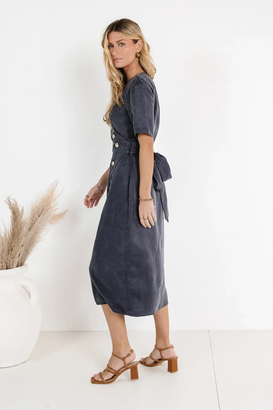 Bhar Midi Wrap Dress in Navy FINAL SALE