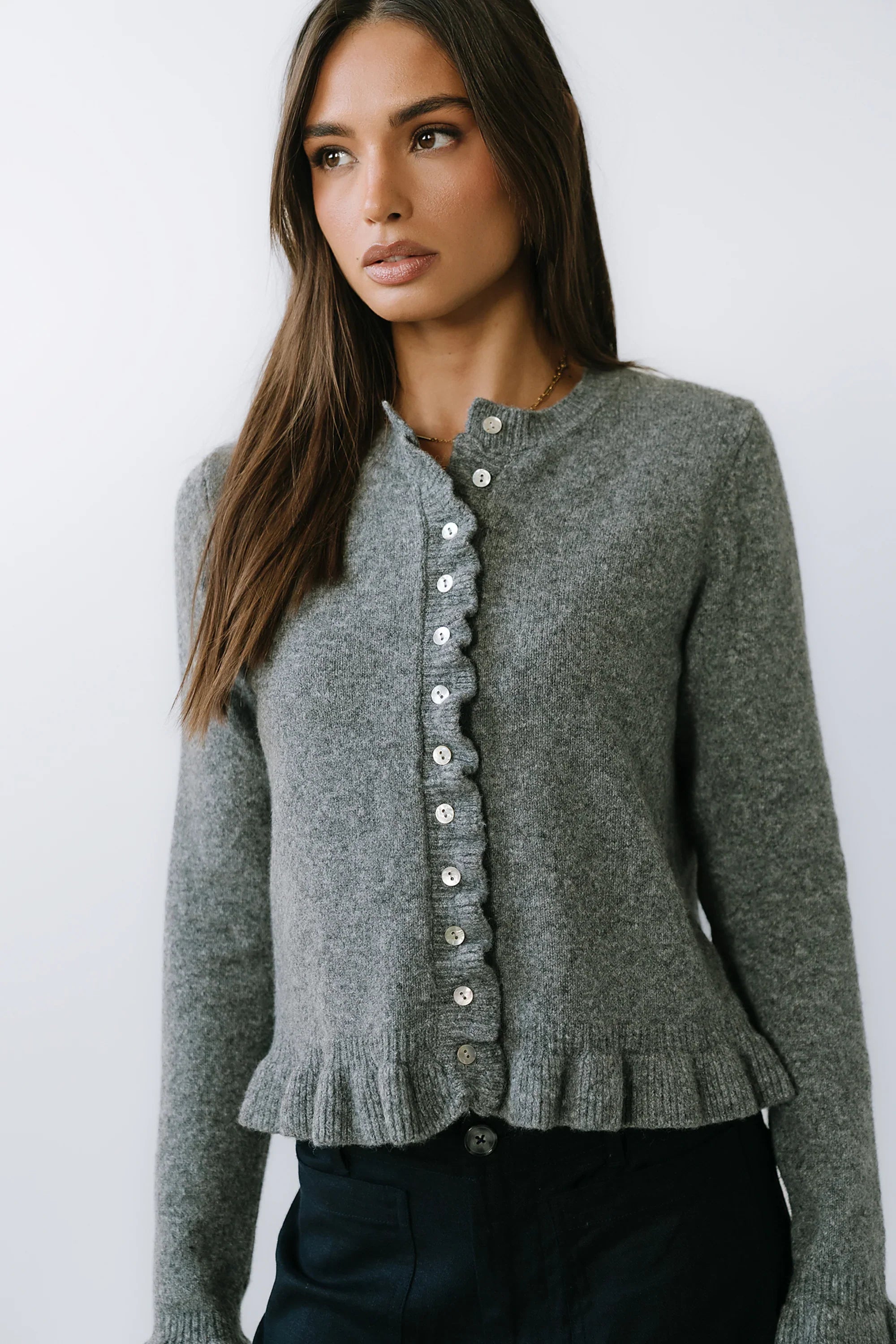 Rosie Ruffle Sweater in Heather Grey FINAL SALE