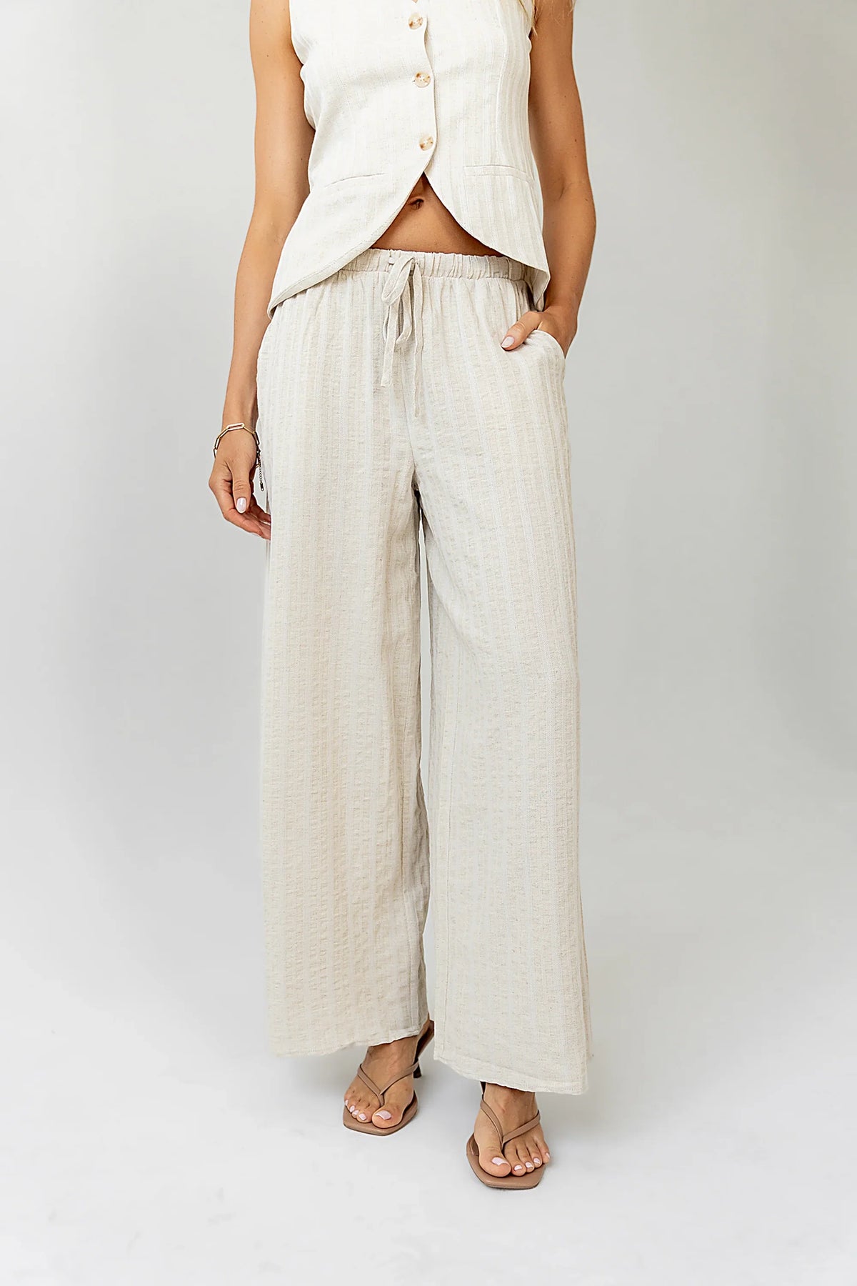 Lucy Striped Baggy Pants in Natural
