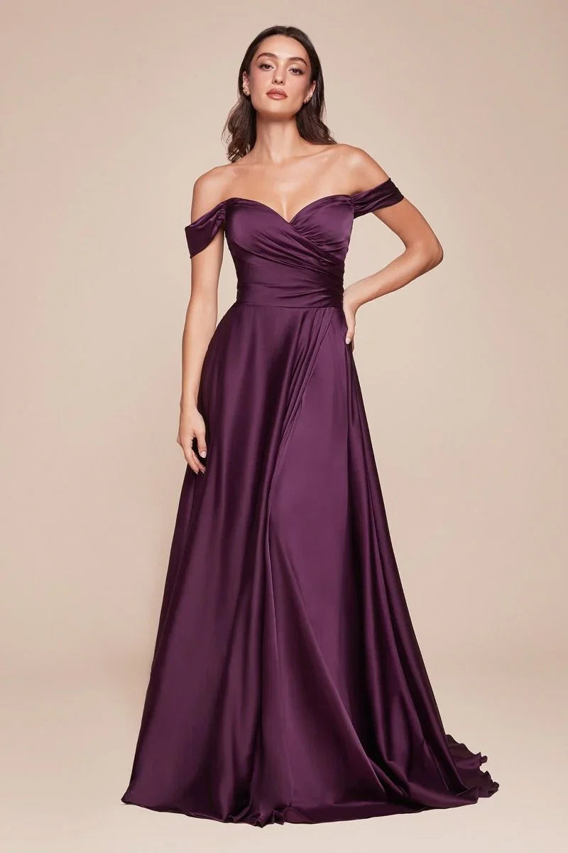 JILLIAN GOWN A LINE SOFT SATIN OFF THE SHOULDER DRESS