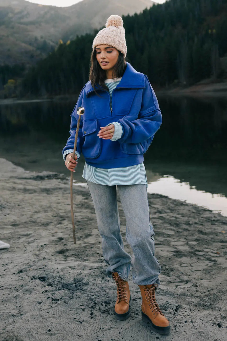 Mickey Half Zip Sweatshirt in Blue FINAL SALE