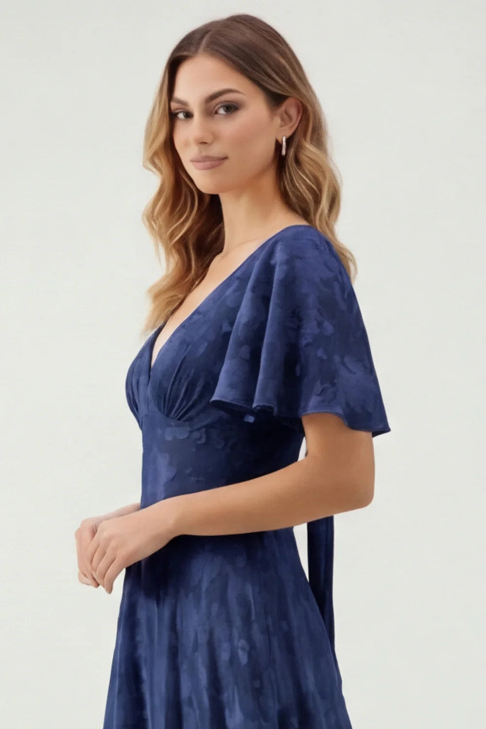 A Line Sage Green Floral Jacquard Flutter Sleeves Maxi Dress with Bow Back