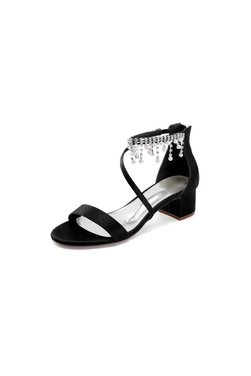 Strappy Heeled Sandals with Pearl and Crystal Embellishments