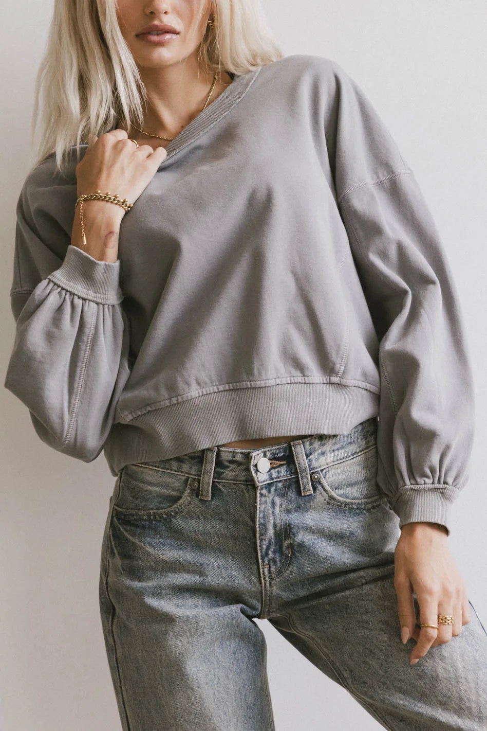 Sutton Exposed Seam Crewneck in Grey FINAL SALE