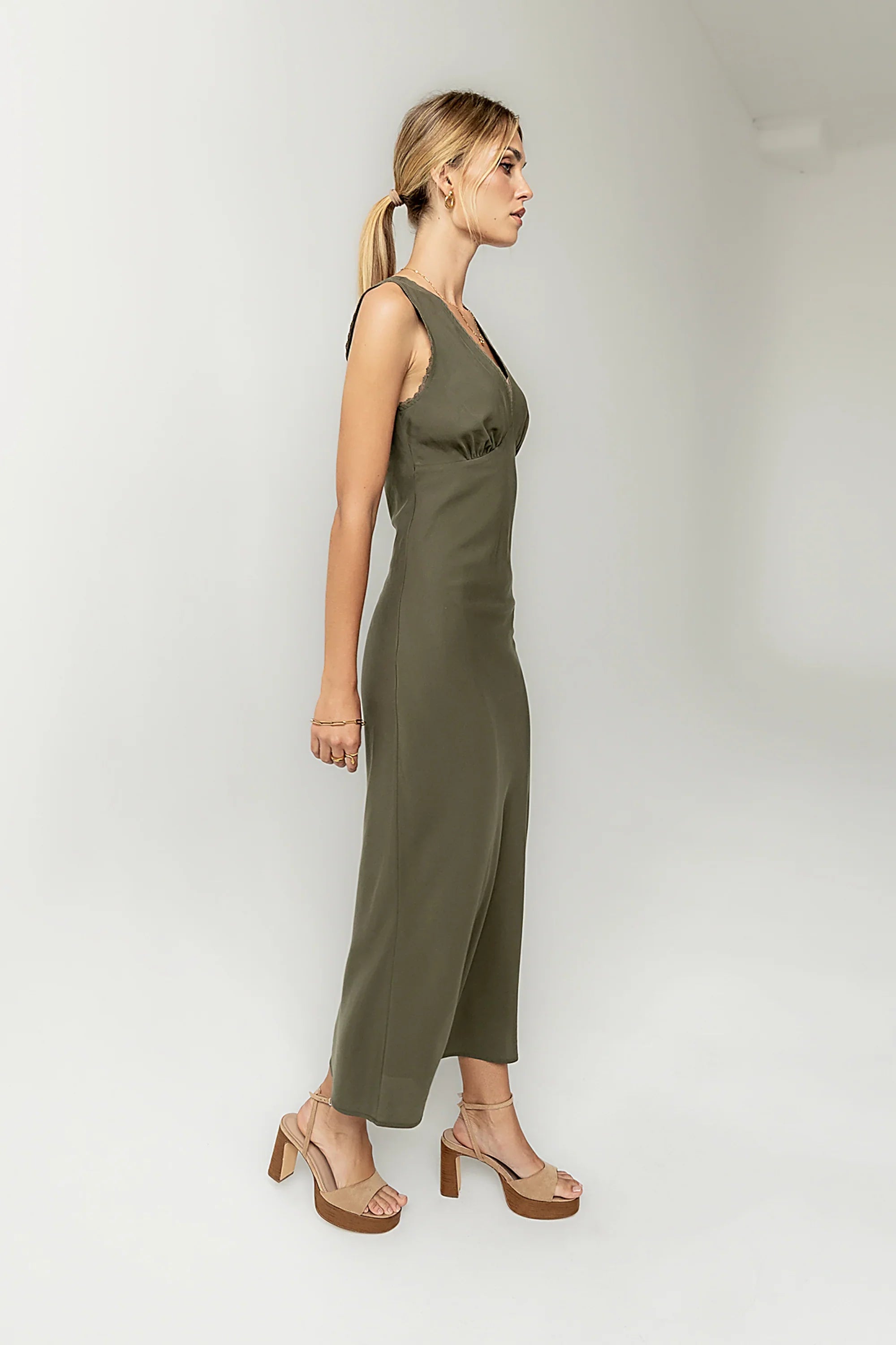 Hailey Lace Trim Maxi Dress in Olive FINAL SALE
