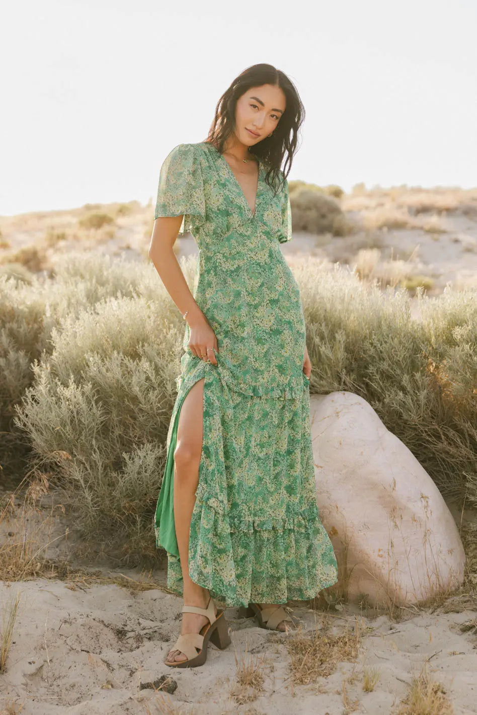 Manoella Floral Maxi Dress in Green FINAL SALE