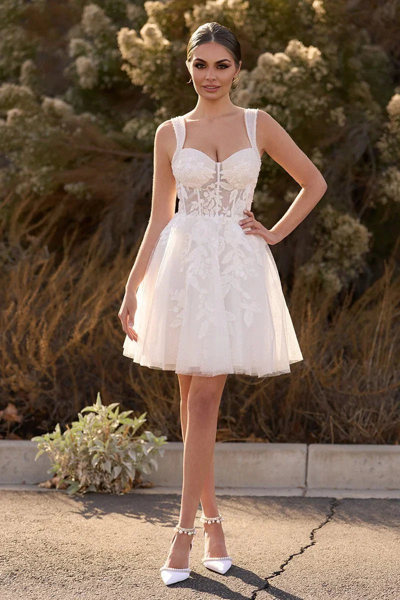 Unqiue A Line Sweetheart Sequin Short Wedding Dress with Appliques
