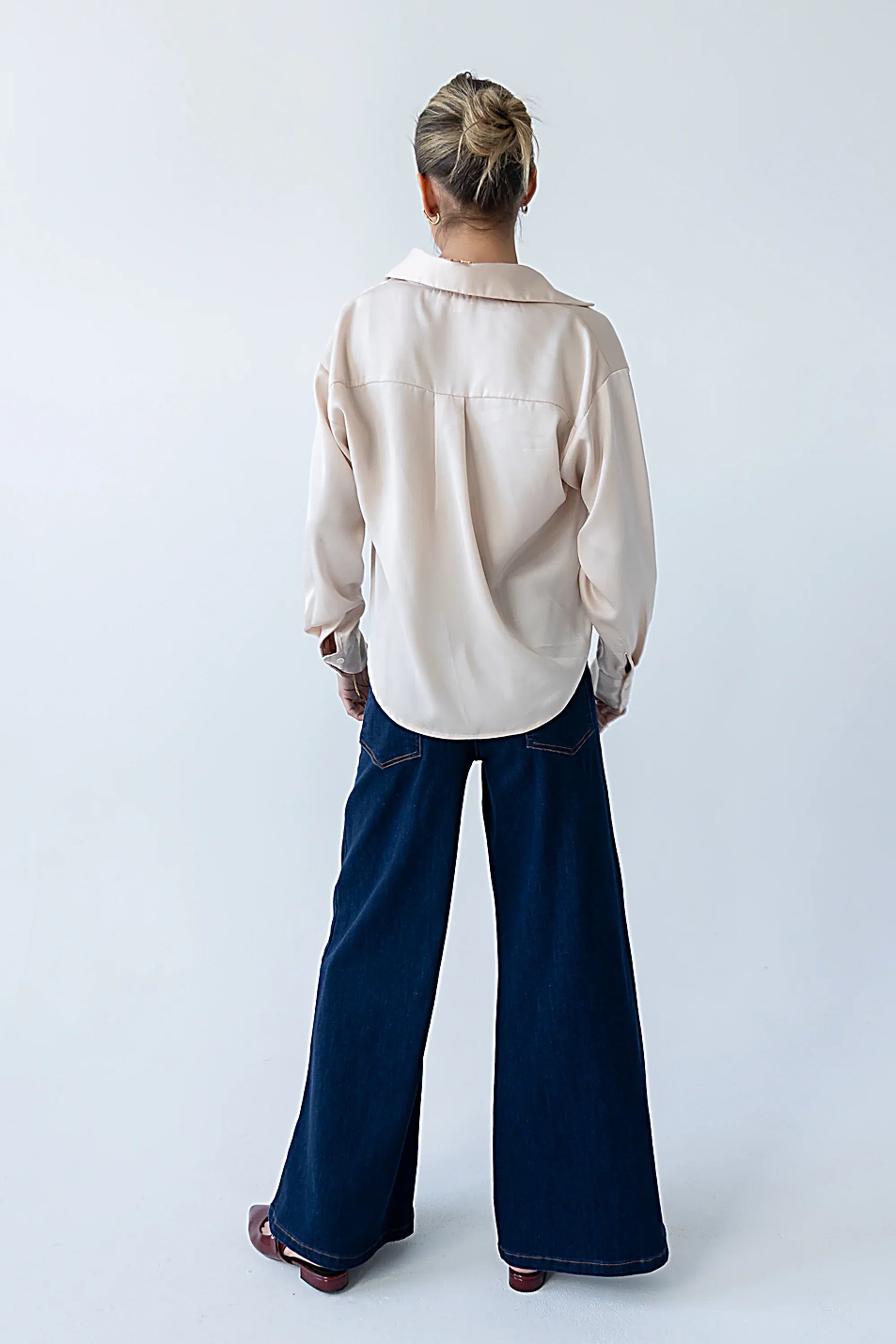 Margaret Twist Button Up in Champagne
