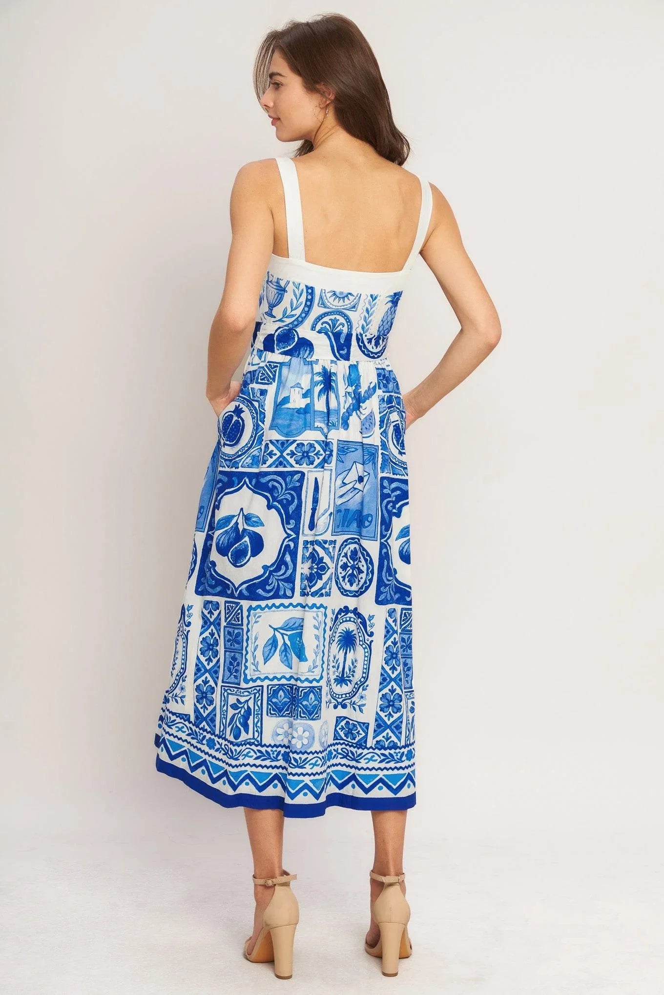 BLUE MAJOLICA CHARM MIDI DRESS