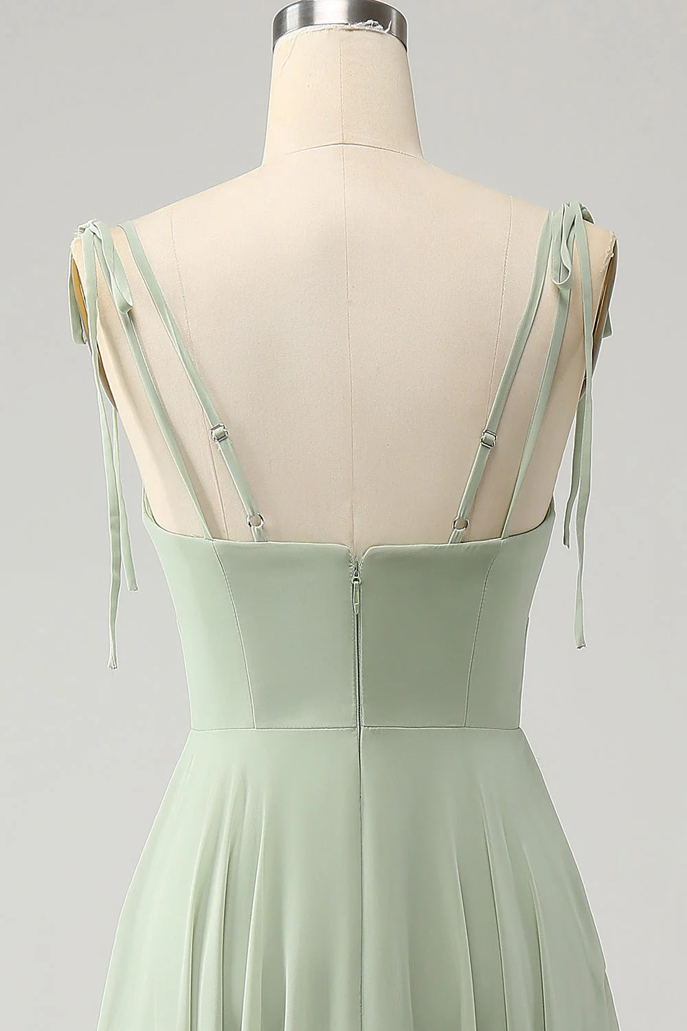 Elegant Matcha A Line High Low Hem Chiffon Long Bridesmaid Dress with Ruffles