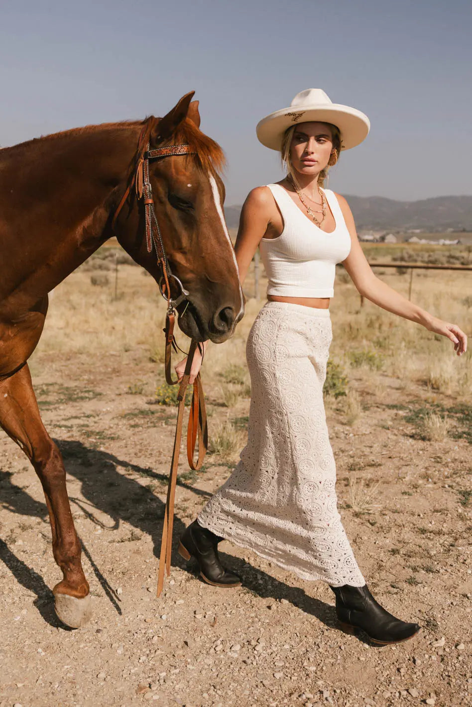 Nanet Crocheted Maxi Skirt in Natural FINAL SALE