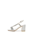 White Rhineshones Open Toe Block Heel Sandal