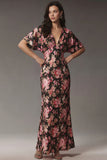 Pink Floral V Neck Wedding Guest Dress with Flutter Sleeves