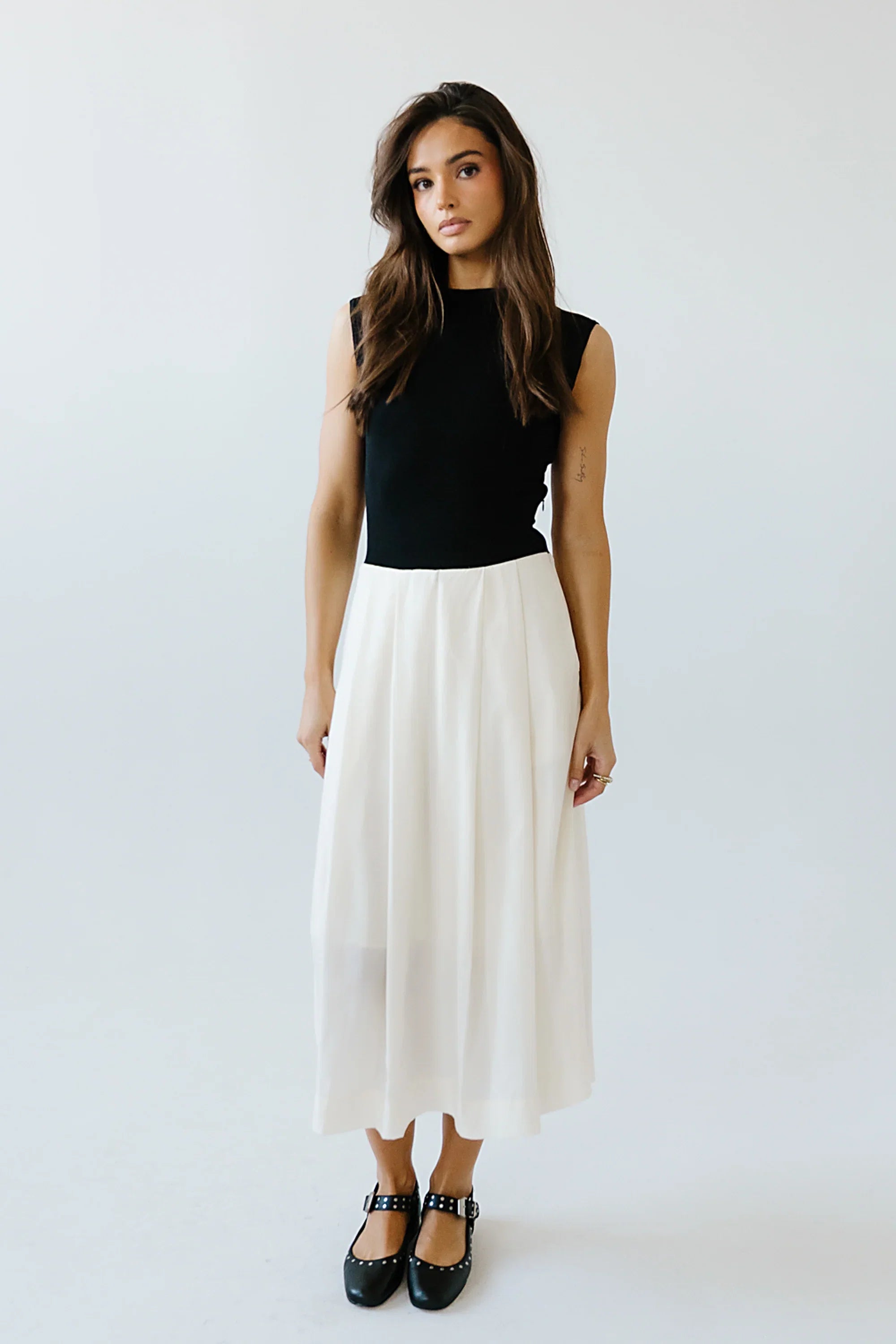 Tristan Mixed Media Midi Dress in Ivory FINAL SALE