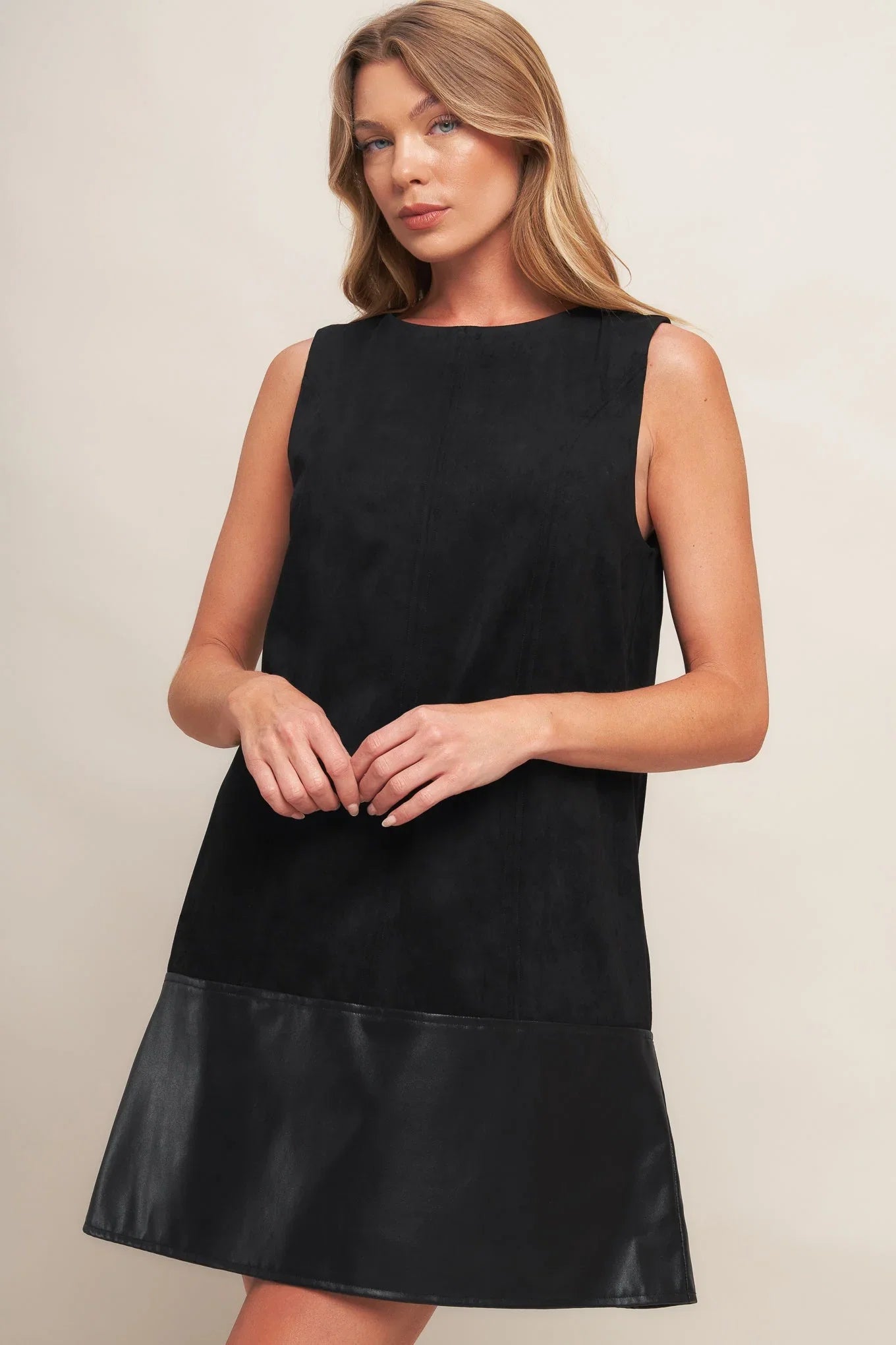 CITY SLEEK FAUX SUEDE LEATHER SHIFT DRESS