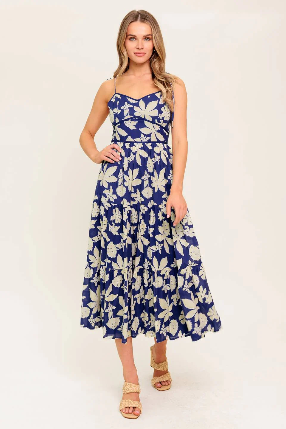 PETALS IN THE WIND MIDI DRESS NAVY FINAL SALE
