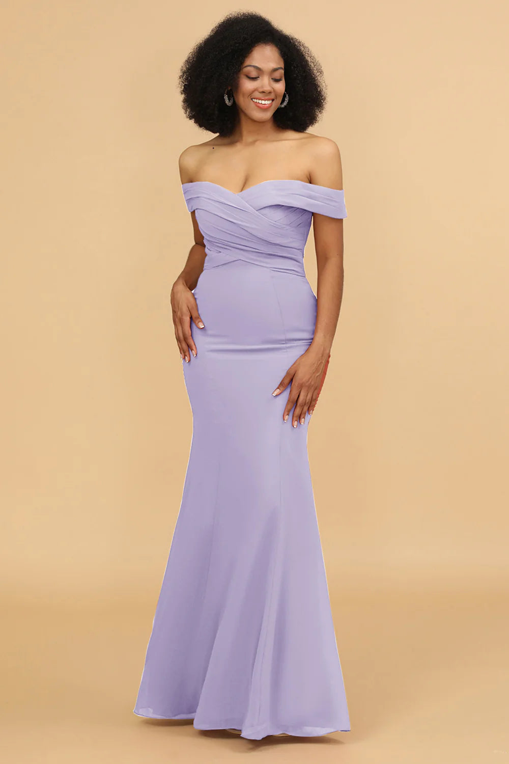 Off the Shoulder Mermaid Ruched Chiffon Bridesmaid Dress