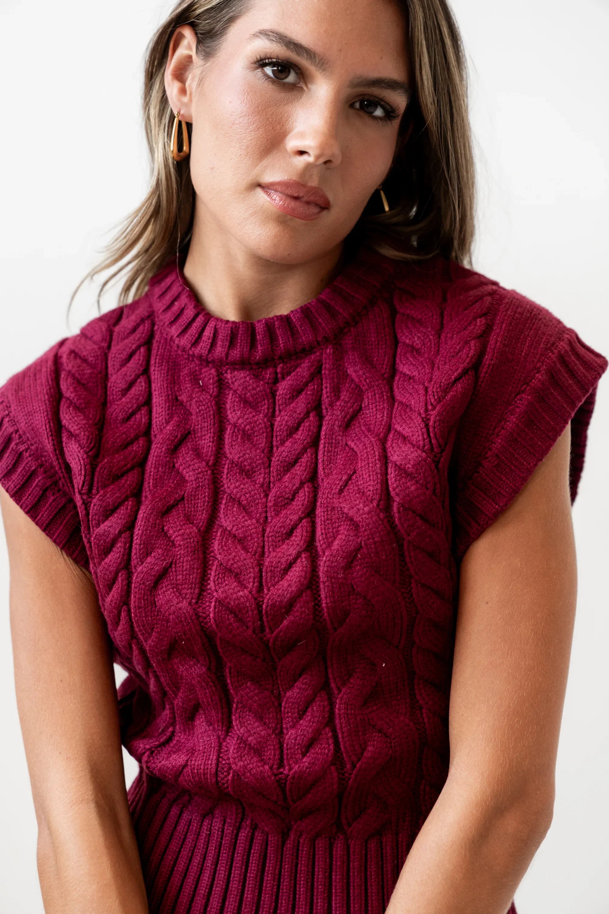 Lennie Cable Knit Top in Burgundy FINAL SALE