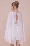 2 Piece White Spaghetti Straps Ruffled Graduation Dress with Cape