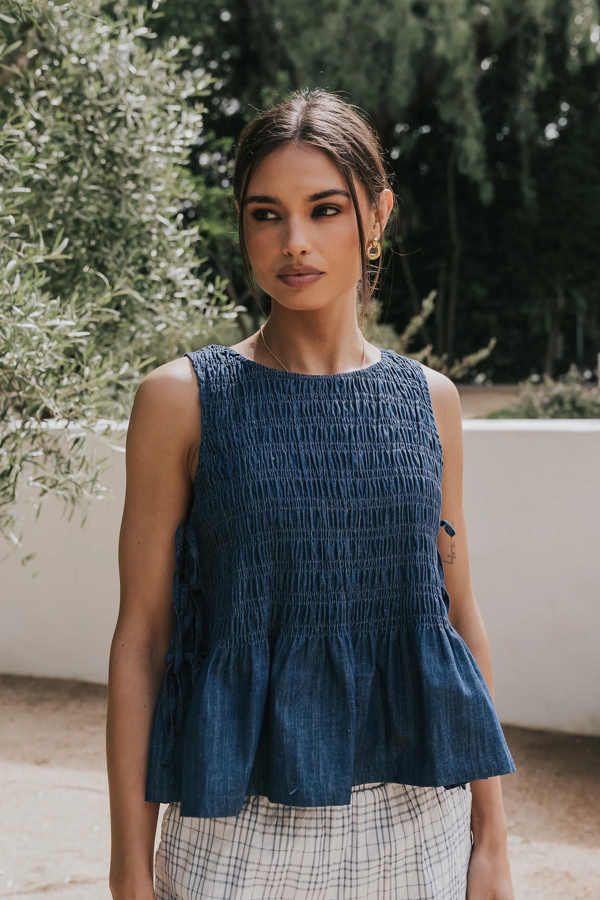 Jeremy Smocked Blouse in Denim