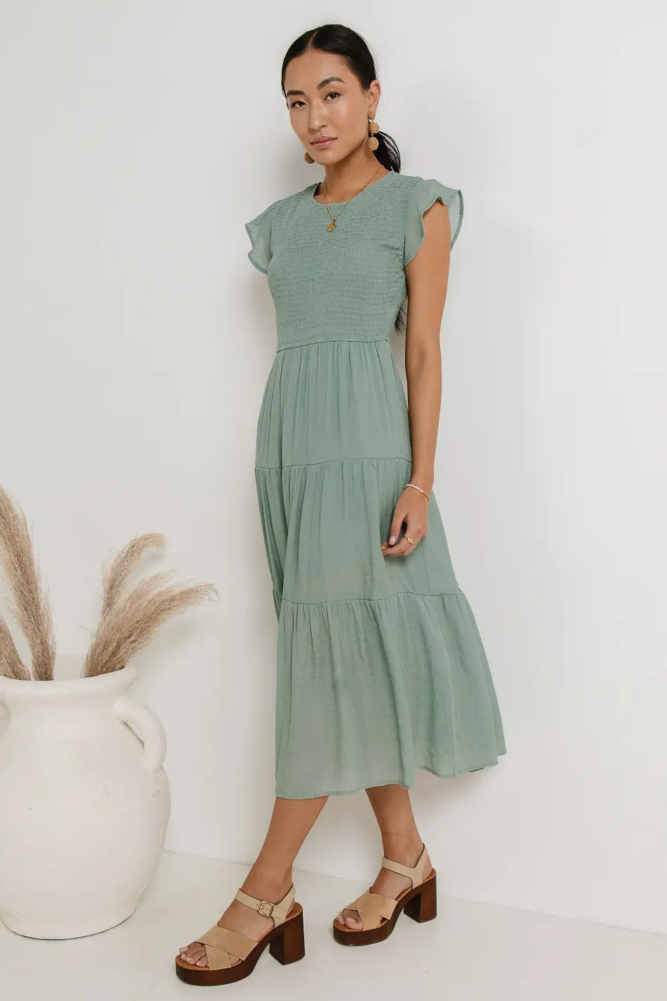 Declan Midi Dress in Sage FINAL SALE