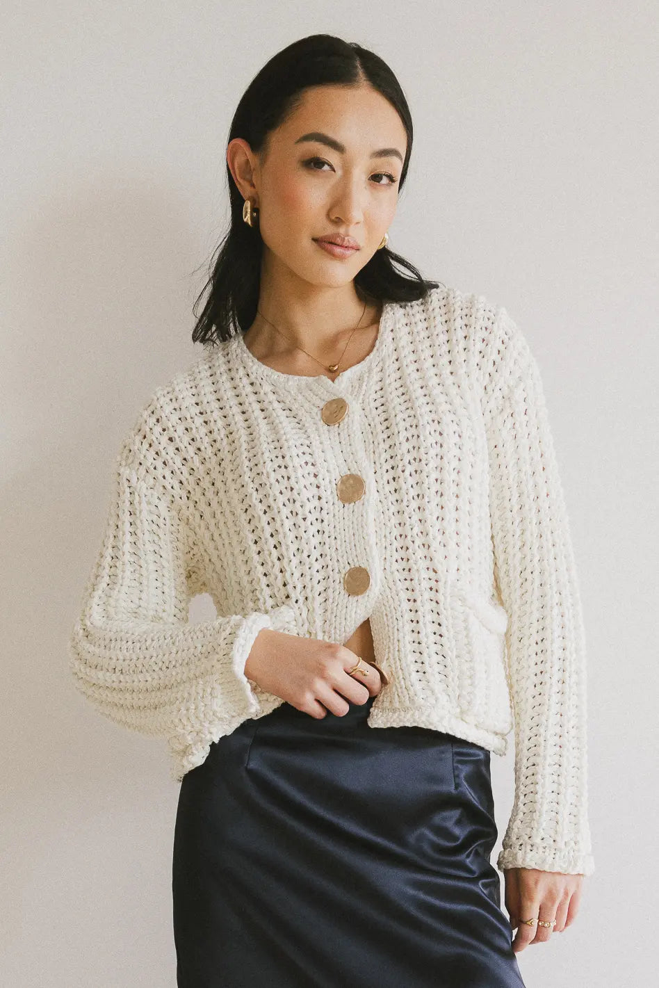 Janelle Knit Cardigan in Cream FINAL SALE