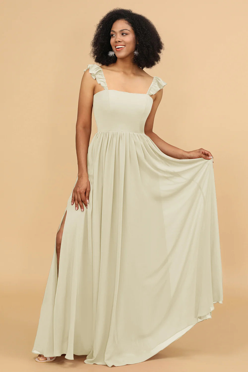 A Line Floor Length Chiffon Bridesmaid Dress With Ruffles
