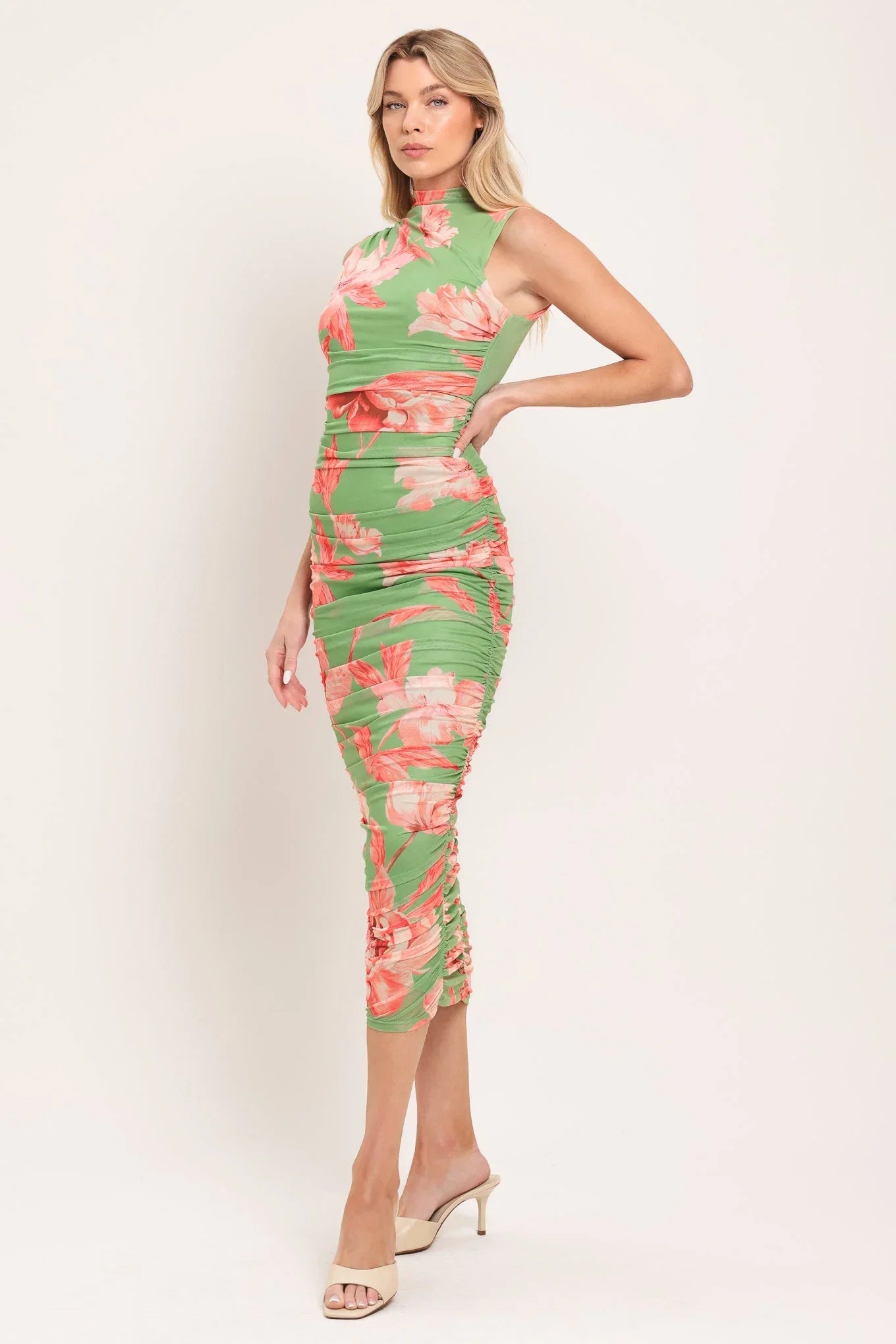 PARADISE GLOW POWER MESH MIDI DRESS