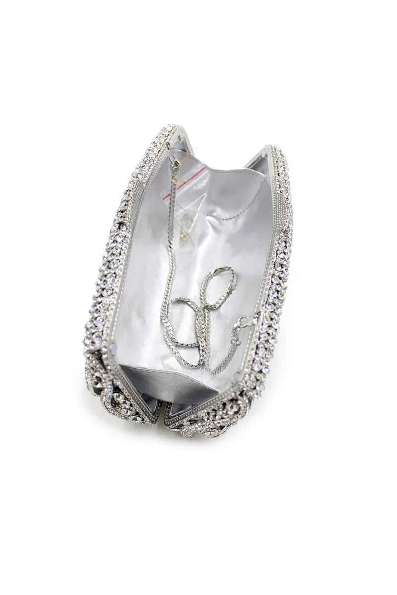 Silver Rhinestones Chain Square Party Handbag