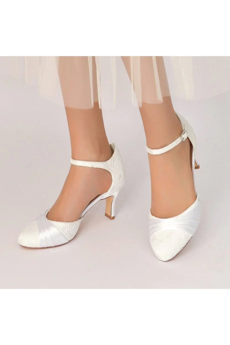 Lace Pointed Toe Satin Wedding Shoes