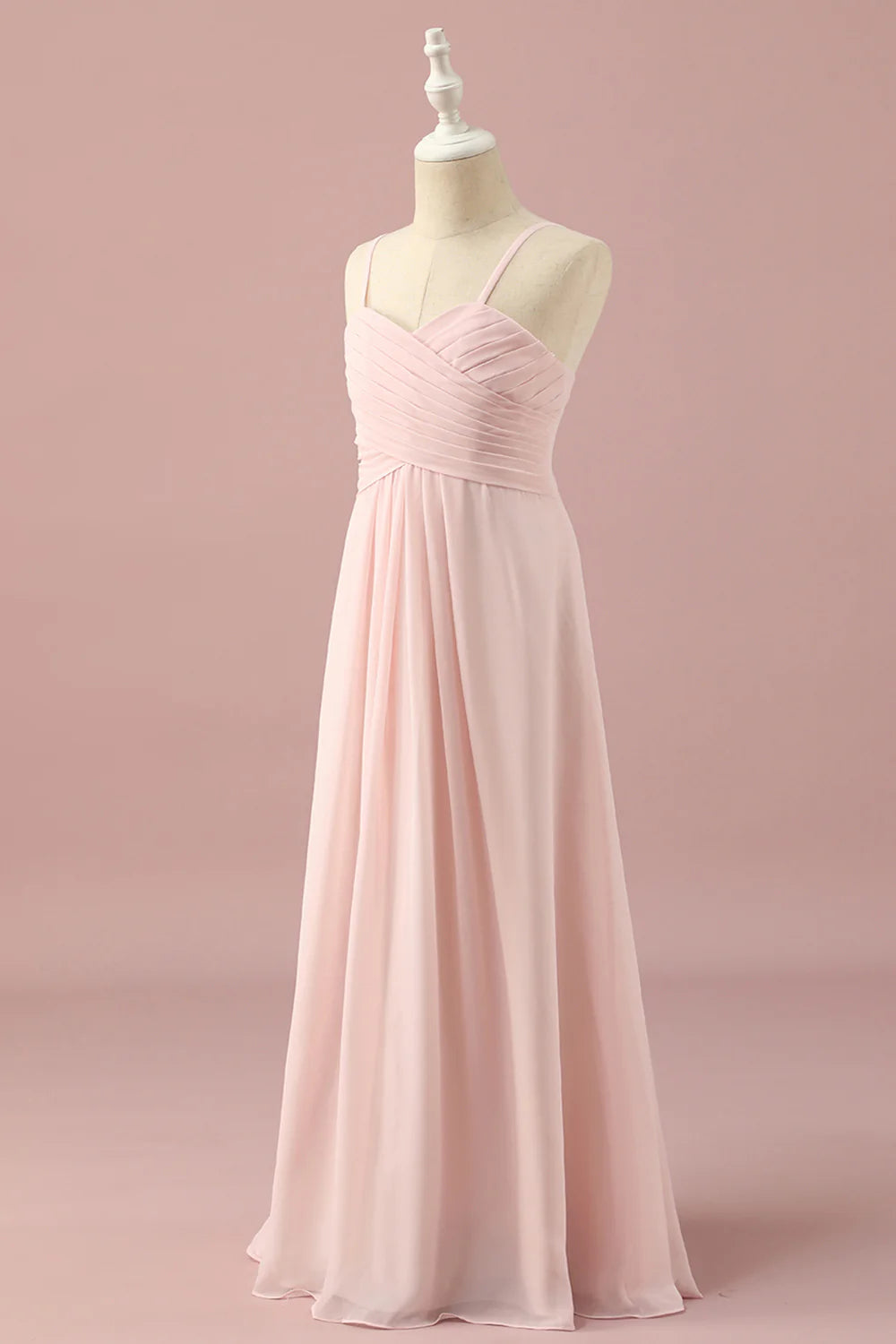 Light Pink A Line Spaghetti Straps Floor Length Chiffon Junior Bridesmaid Dress